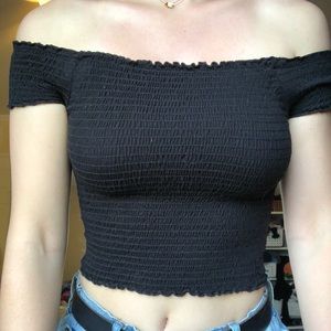 Kimichi Blue. Off the shoulder crop top.